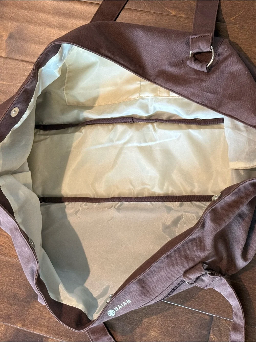 Gaiam Brown Canvas Yoga Tote, Embroidered Floral Detail